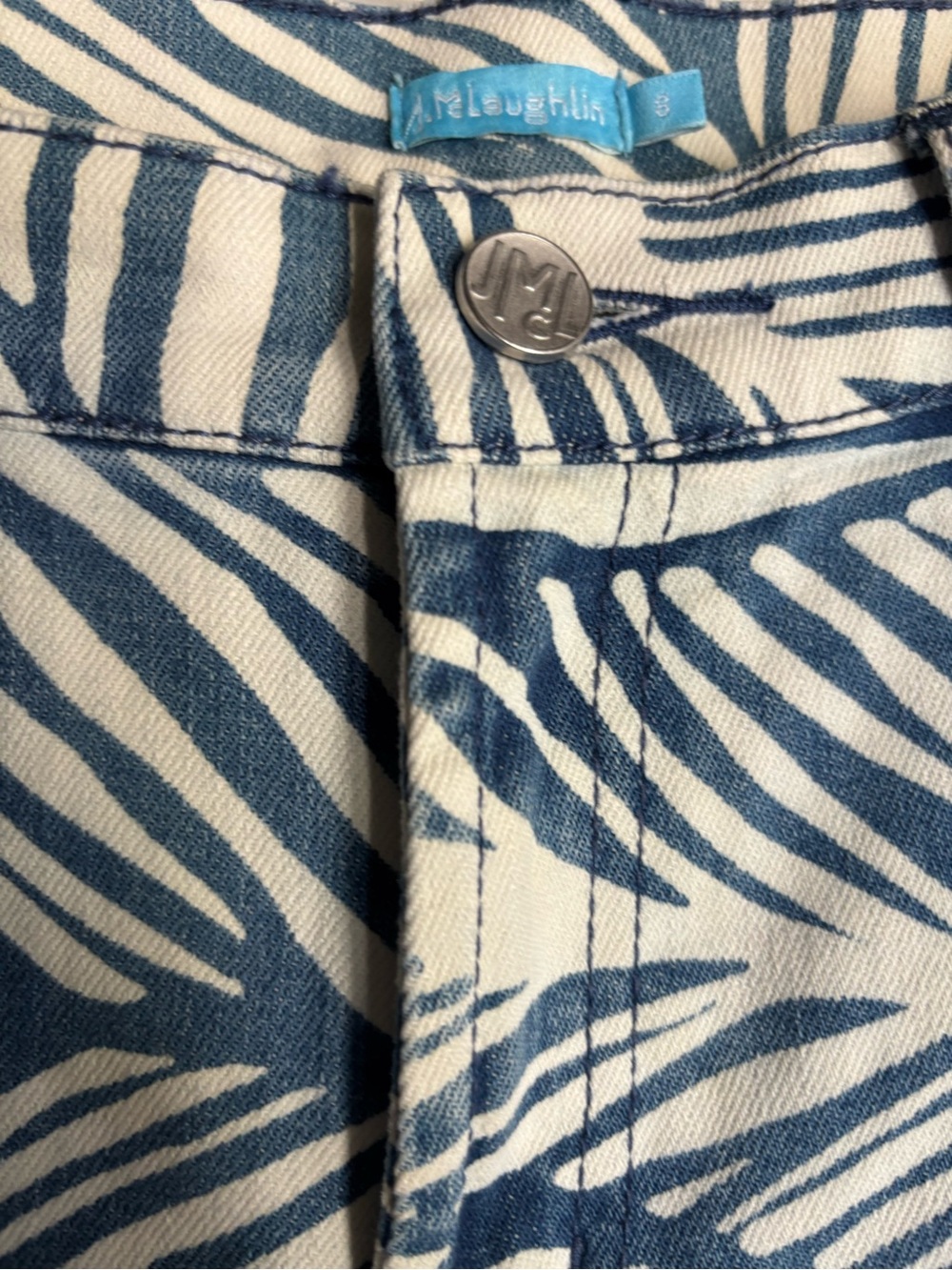 J McLaughlin Jaycie Willow Lake Cotton Stretch Straight Fit Jeans Palm Print, 8 - Picture 4 of 10